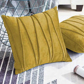 Pack of 2 Velvet Decorative Pleated Square Cushion - Golden